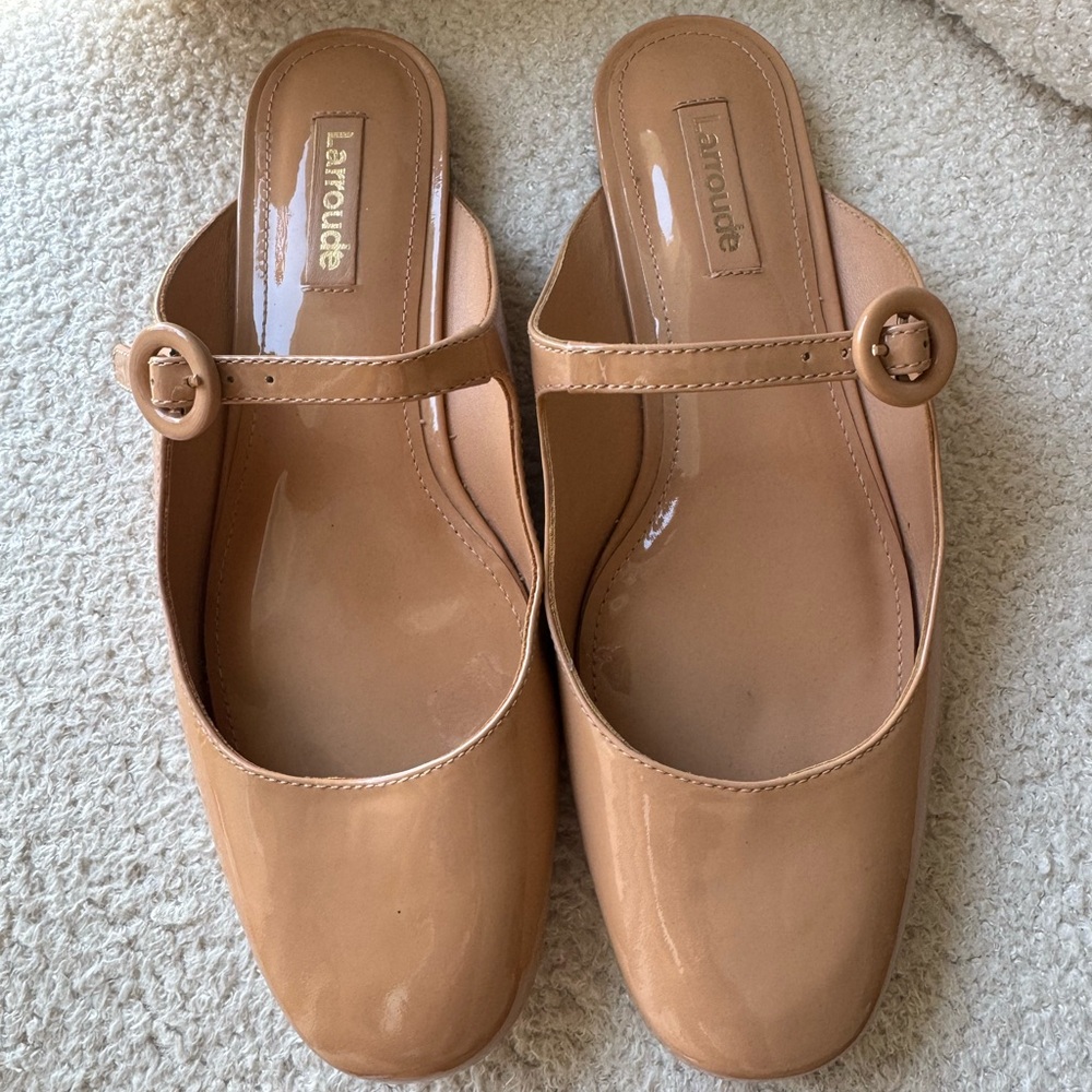 Larroude Nude Patent Mary Jane Mules